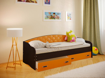 Кровать Софа-8 с мягкой спинкой (900х1900) Венге/Оранжевый в Завьялово - zavyalovo.mebel54.com | фото