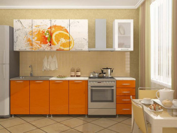 Кухонный гарнитур 1,6м Апельсин (Белый/Оранжевый металлик/Фотопечать апельсин) в Завьялово - zavyalovo.mebel54.com | фото