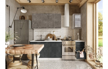 Кухонный гарнитур Нувель 1800мм белый/бетон коричневый/бетон черный в Завьялово - zavyalovo.mebel54.com | фото