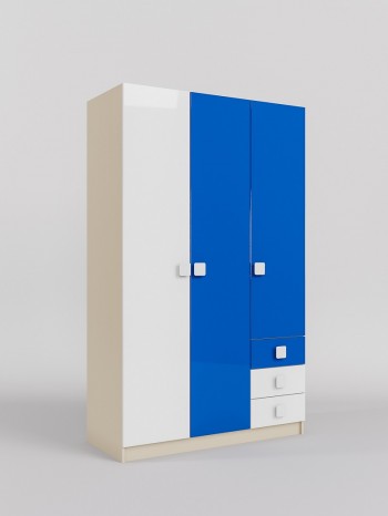Шкаф 3-х створчатый с ящиками Скай люкс (Синий/Белый/корпус Клен) в Завьялово - zavyalovo.mebel54.com | фото