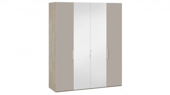 Шкаф комбинированный с 2 глухими и 2 зеркальными дверями «Эмбер» Баттл Рок/Серый глянец в Завьялово - zavyalovo.mebel54.com | фото