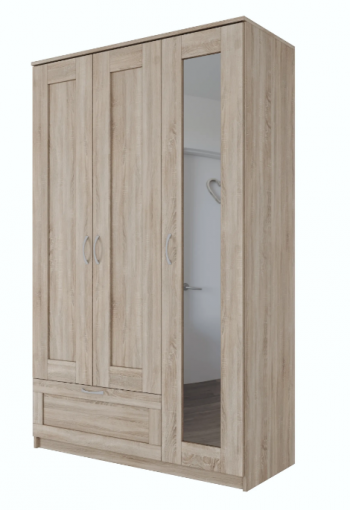 Шкаф трехдверный Сириус с зеркалом и 1 ящиком дуб сонома в Завьялово - zavyalovo.mebel54.com | фото